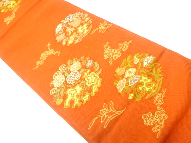 JAPANESE KIMONO / ANTIQUE FUKURO OBI / SILK / WOVEN FLOWER